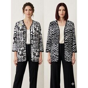 Multiples Sunnyland Reversible Jacket M Black White Floral Zebra Art to Wear NWT